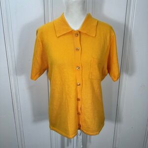 Vintage Epogee Knit Polo Shirt M Mustard Yellow Button Front 80s 90s